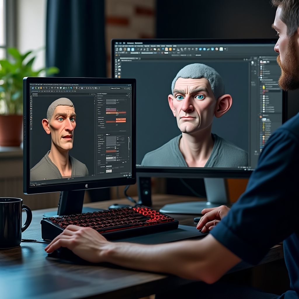 Modelo 3D de un personaje en un software de computadora