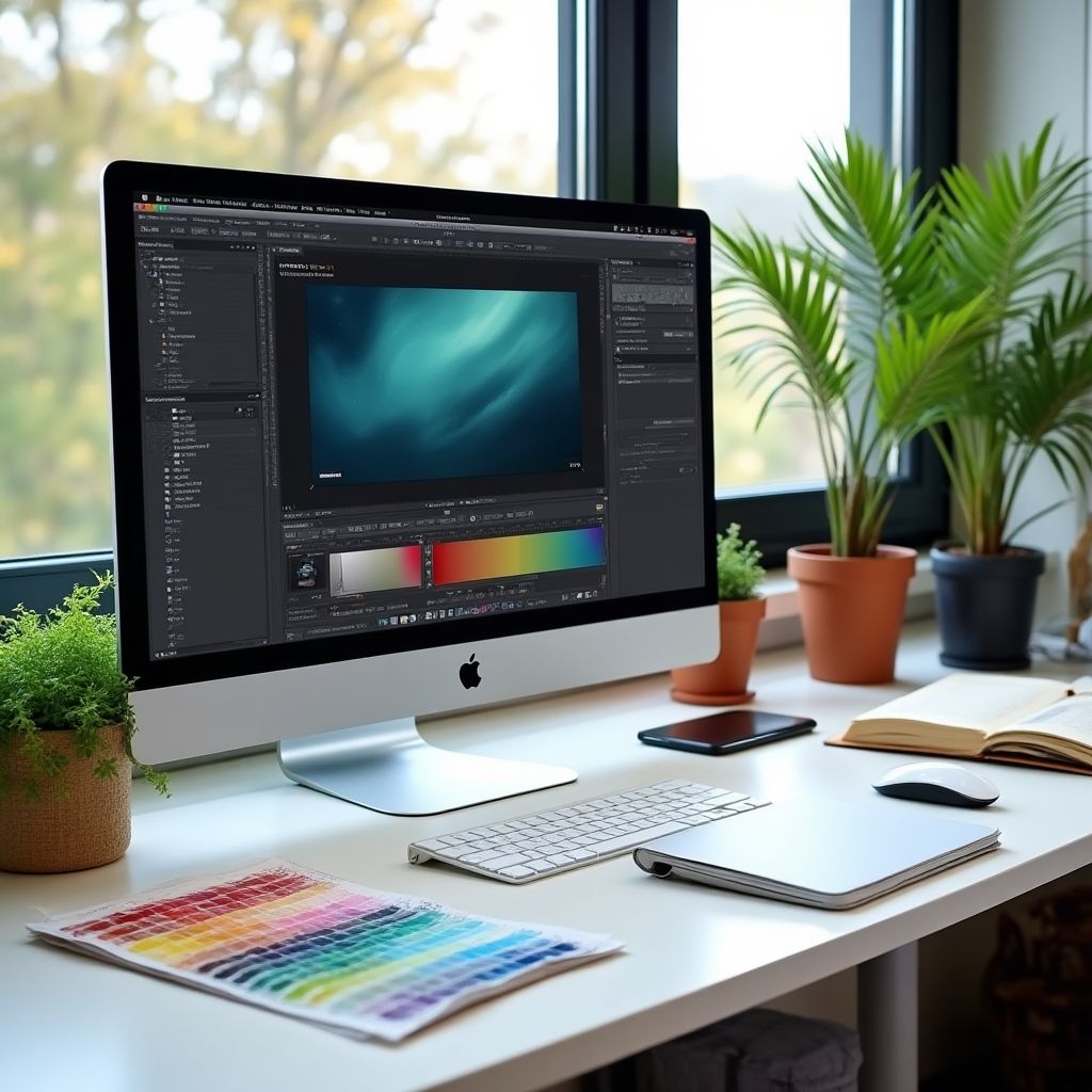 Estudiante trabajando en un proyecto de diseño gráfico